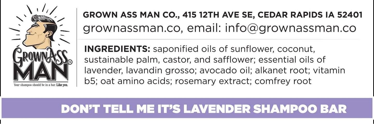 Grown Ass Man Co. Solid Shampoo Bar 3-in-1 for Hair, Beard & Body – Plastic Free, 4oz (Don't Tell Me It's Lavender)