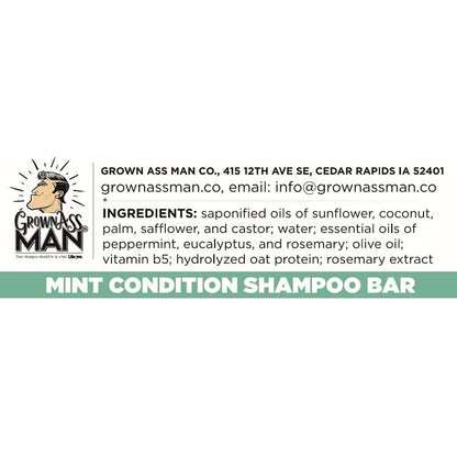 Grown Ass Man Co. Solid Shampoo Bar 3 in 1 | Hair, Beard & Body Wash • Mint Condition 4oz Bar (3-Pack) • Plastic-Free