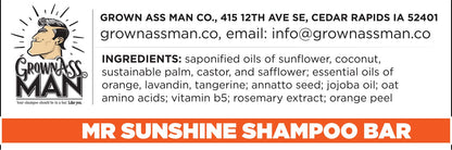 Grown Ass Man Co. Mister Sunshine Solid Shampoo Bar – 3 in 1 for Hair, Beard & Body, Plastic Free, 4oz