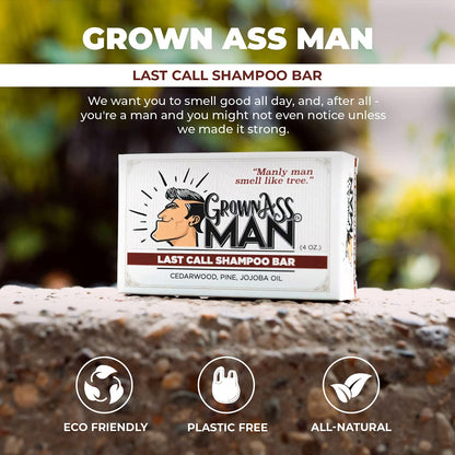 Grown Ass Man Co. Solid Shampoo Bar 3-in-1: Hair, Beard & Body Wash – Plastic Free & Eco-Friendly, 4oz