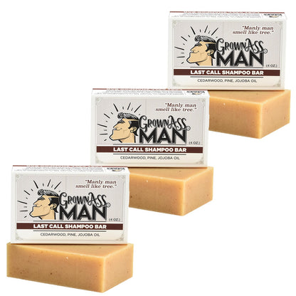 Grown Ass Man Co. Solid Shampoo Bar 3-in-1: Hair, Beard & Body – Plastic-Free, Natural & Organic, 4oz (Last Call, 3-Pack)
