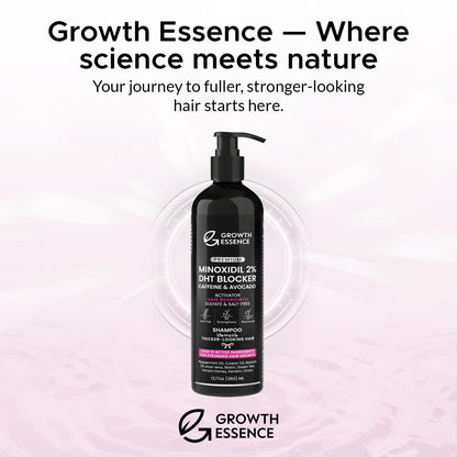 Growth Essence Minoxidil Shampoo for Women – 2% Regrowth Formula with Biotin, Caffeine & DHT Blockers