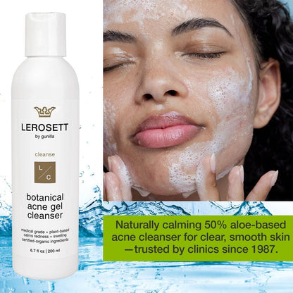 LEROSETT Botanical Acne Cleanser – 2% Salicylic Acid, 50% Aloe, Vegan, All Skin Types | 6.7 oz | Gunilla Of Sweden