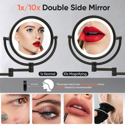 GURUN 8.5-inch Plug-in Magnifying Makeup Mirror with 10X Magnification, 3 LED Tones – Oil-Rubbed Bronze (M1809DO)