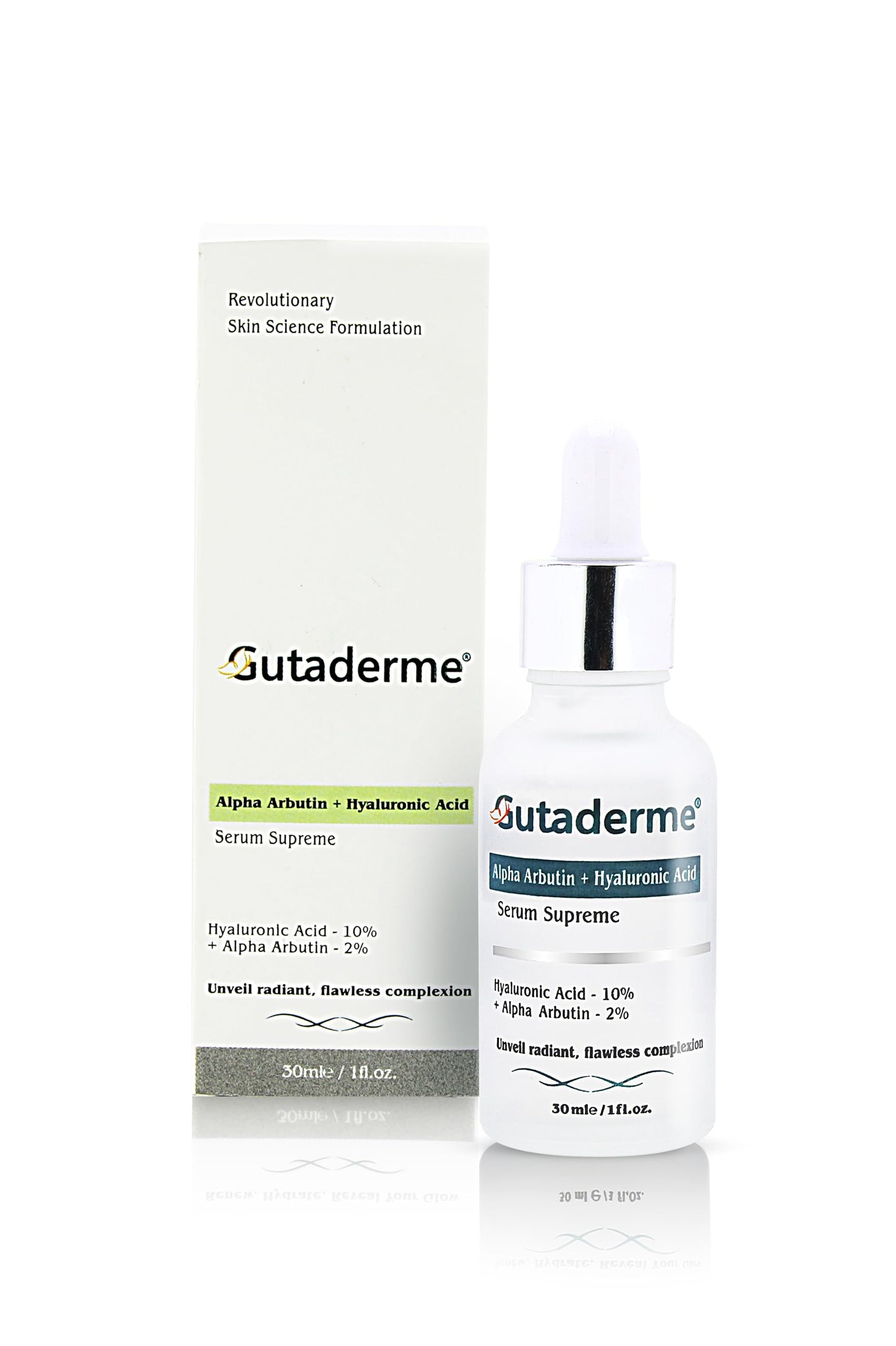 Gutaderme Brightening & Glow Serum with Alpha Arbutin 2% + Hyaluronic Acid 10% | Hydration & Even Tone, 1 fl oz