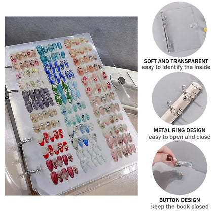 GUXACU Large Press On Nail Organizer – Clear Nail Storage Book (78–108 Nail Sets) with Tape