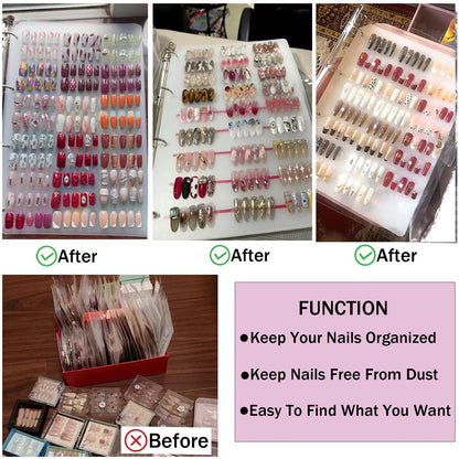 GUXACU Large Press On Nail Organizer – Clear Nail Storage Book (78–108 Nail Sets) with Tape