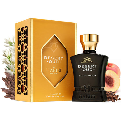 H HABIBI Desert Oud Perfume for Men – 2.5 oz / 75 ml Long-Lasting Floral Woody Arabian Cologne