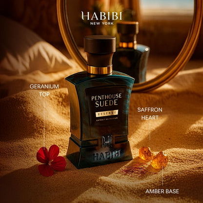 H HABIBI Penthouse Suede Perfume Extract – Unisex 2.5 oz Long-Lasting Fragrance with Amber Notes and Arabian Scent