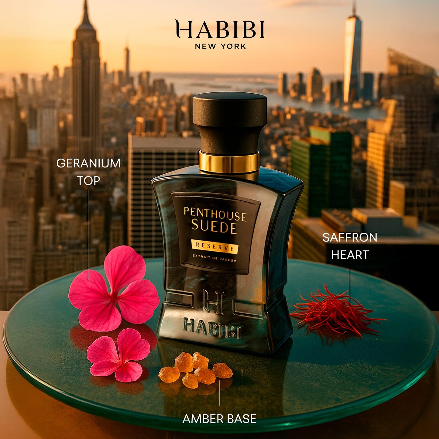 H HABIBI Penthouse Suede Perfume Extract – Unisex 2.5 oz Long-Lasting Fragrance with Amber Notes and Arabian Scent