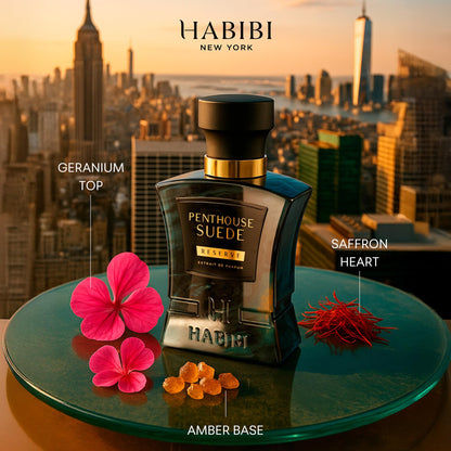 H HABIBI Penthouse Suede Perfume Extract – Unisex 2.5 oz Long-Lasting Fragrance with Amber Notes and Arabian Scent
