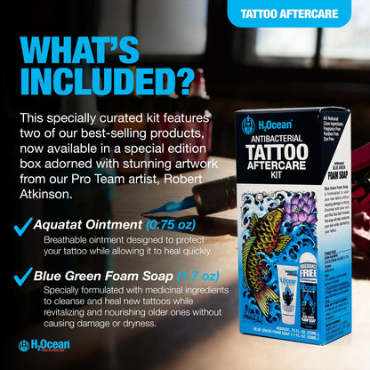 H2Ocean Antibacterial Tattoo Aftercare Kit – Foam Soap & Aquatat Ointment | Made in USA