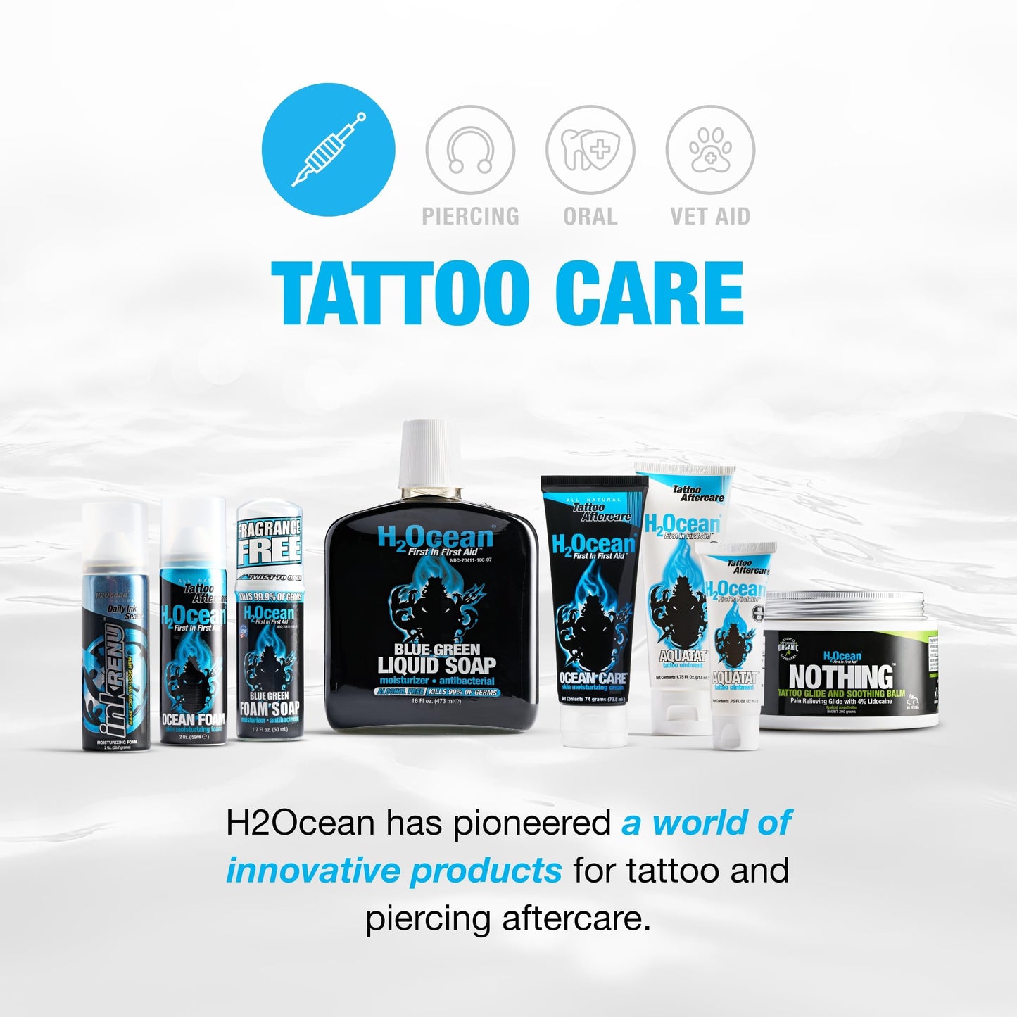 H2Ocean Ocean Care Tattoo Aftercare Lotion 2.5 oz – Fragrance Free & Dye Free (Pack of 2)