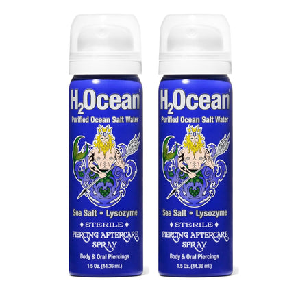 H2Ocean Piercing Aftercare Spray – Sea Salt Healing for Piercings, 1.5 oz (Pack of 2)