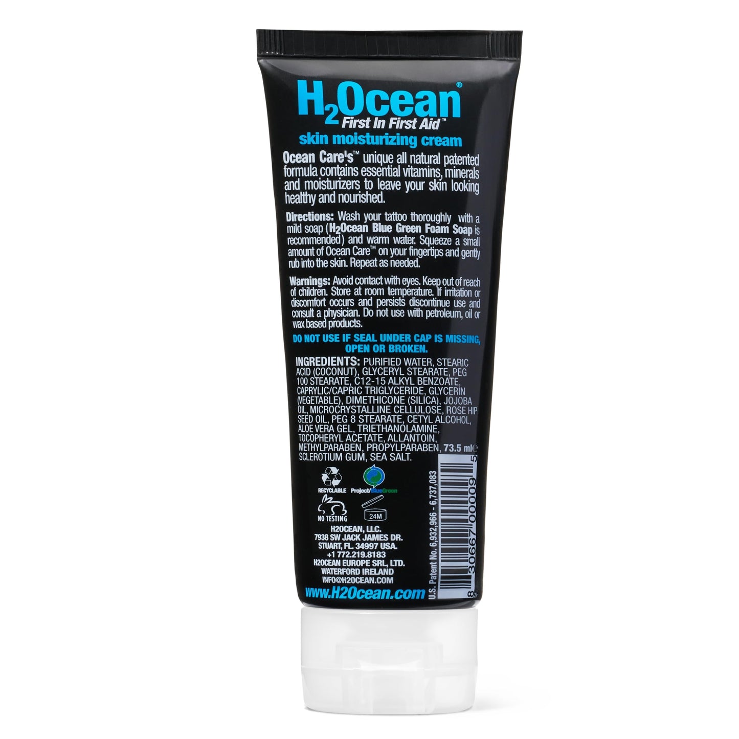 H2Ocean Tattoo Aftercare Lotion – Fragrance & Dye Free, Water-Based Vegan Moisturizer (2.5oz)