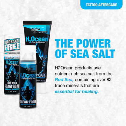 H2Ocean Ultimate Tattoo Aftercare Kit — 3-Step Water-Based Regimen (Soap, Cream, Foam)