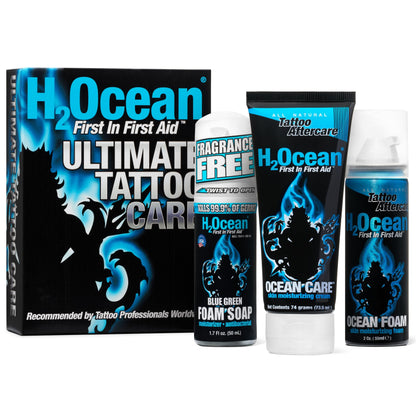 H2Ocean Ultimate Tattoo Aftercare Kit — 3-Step Water-Based Regimen (Soap, Cream, Foam)