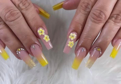 HaFLoNa Set: 3D Yellow Flower Nail Art Charms – 24pcs Acrylic Flowers