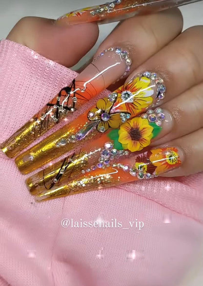 HaFLoNa Set: 3D Yellow Flower Nail Art Charms – 24pcs Acrylic Flowers