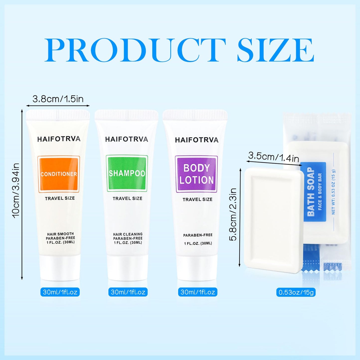 HAIFOTRVA 40 Pcs 4-In-1 Hotel Toiletries Bulk Set – Travel Size Shampoo, Conditioner, Body Lotion & Soap