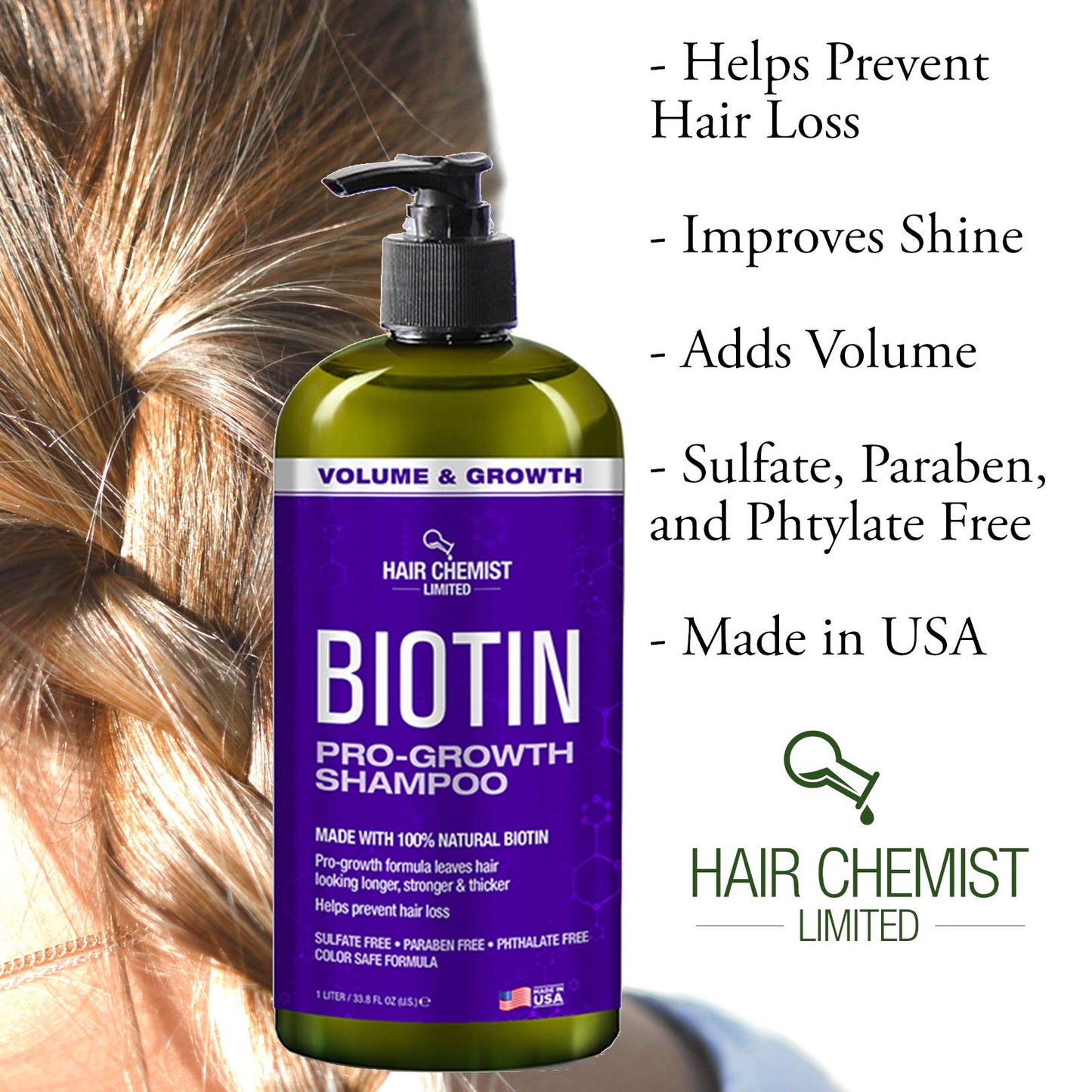 Hair Chemist Biotin Pro-Growth Shampoo 33.8 oz – Strengthen, Thicken & Support Hair Growth
