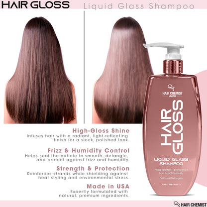 Hair Chemist Hair Gloss Liquid Glass Shampoo 33.8 oz – Smoothing, Shine, Frizz Control for All Hair Types