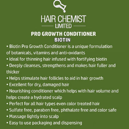 Hair Chemist Pro-Growth Shampoo & Conditioner Set with Biotin — 33.8 oz Each | Sulfate-Free & Color-Safe