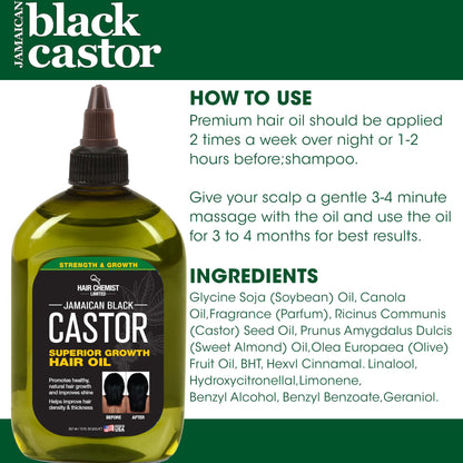 Hair Chemist Superior Growth Jamaican Black Castor Hair Oil 12 oz - Nourish, Strengthen & Support Natural Hair Growth