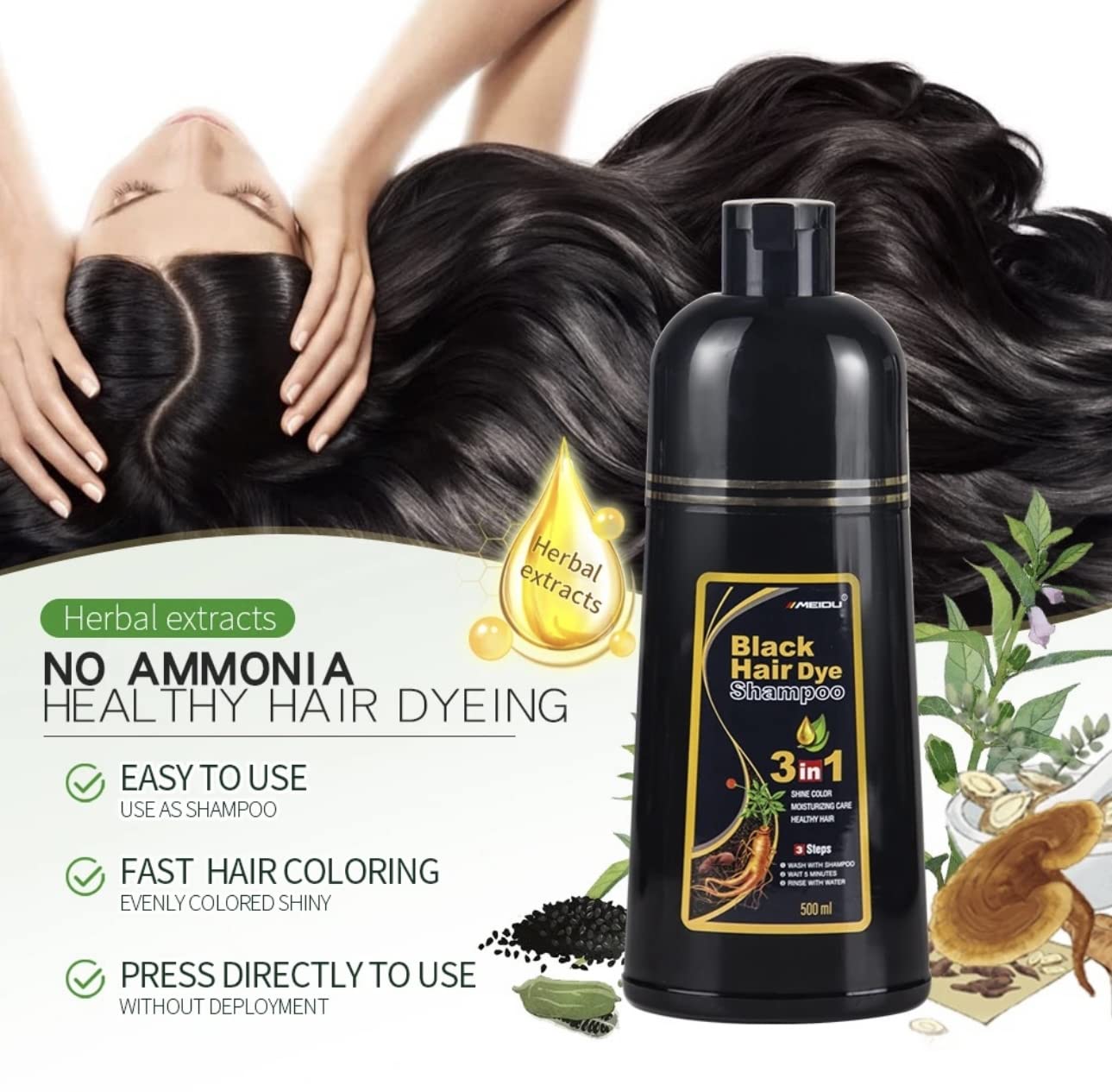Hair Dye Color Shampoo – 7 Colors Available, 500mL Each (Purple) | Instant 5-Minute Color