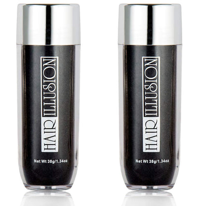 Hair Illusion Black Real Hair Fibers – 2-Pack (38g Each) for Thinning Hair – Natural, Non-Synthetic Coverage