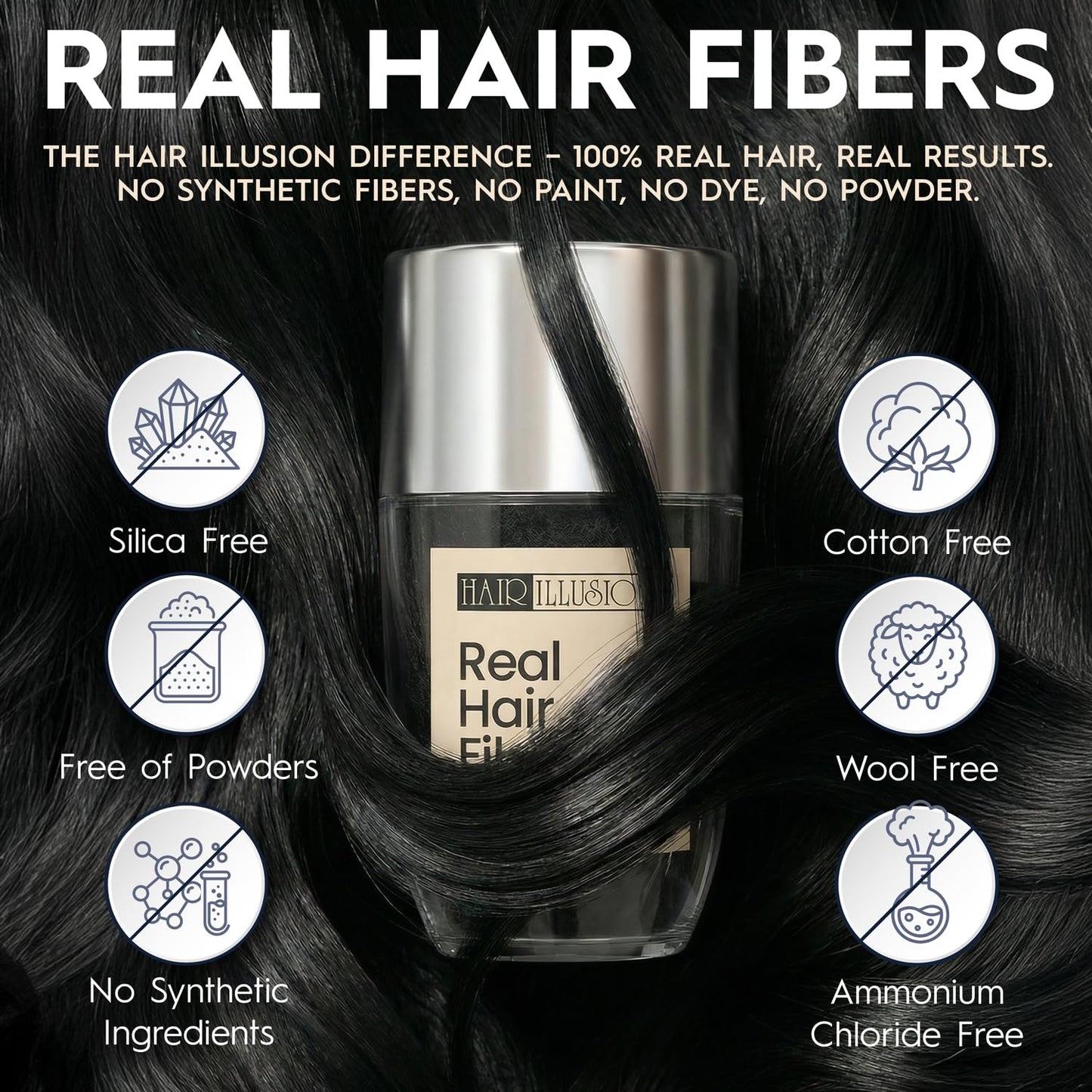 Hair Illusion Black Real Hair Fibers for Thinning Hair – 18g