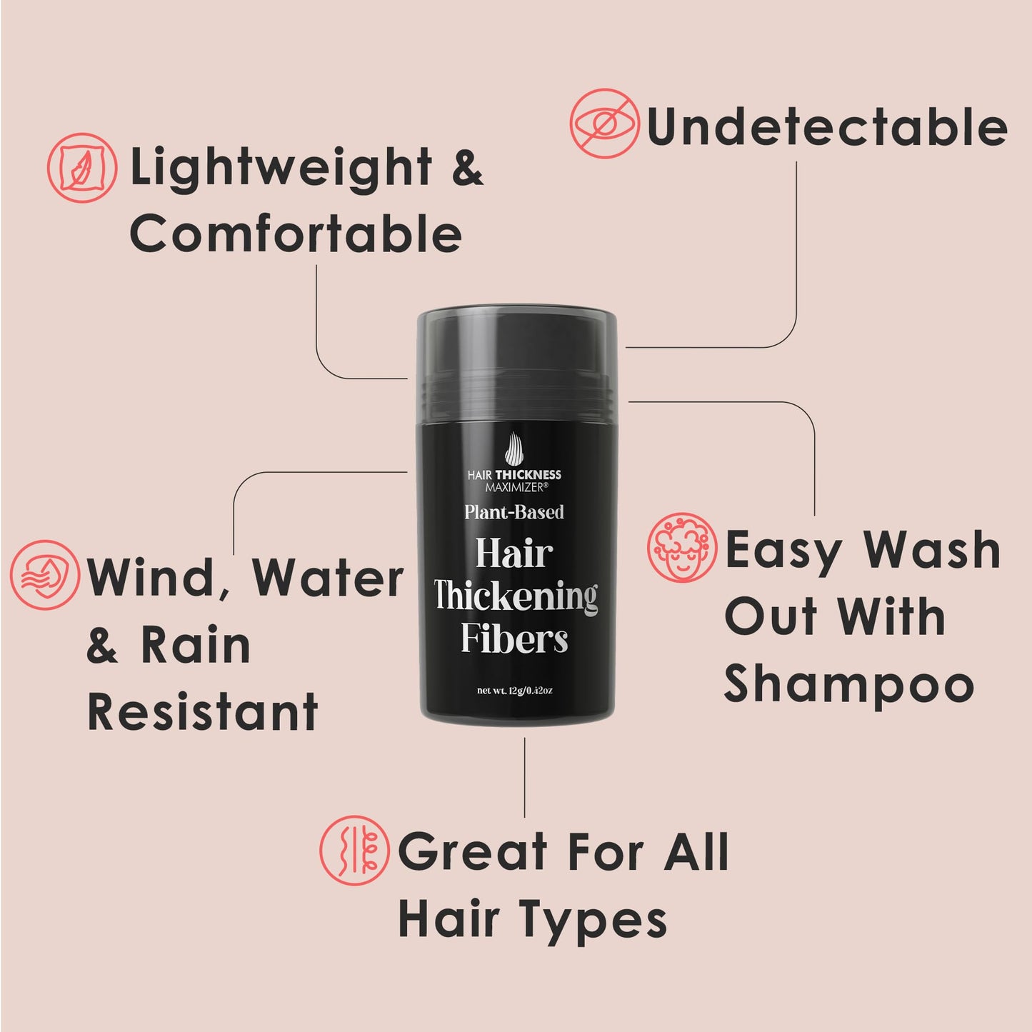 Hair Fibers for Thinning Hair | Plant-Based, Non-Itchy Coverage (Dark Brown) | Hair Thickness Maximizer