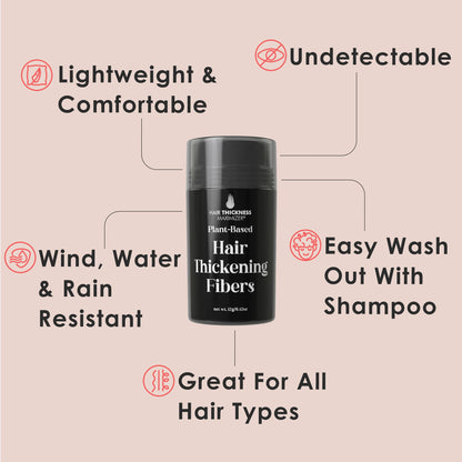Hair Thickness Maximizer Hair Fibers for Thinning Hair — Plant-Based, Instant Coverage for Women & Men | Non-Itchy, Easy Washout (Medium Brown)