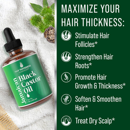 Hair Thickness Maximizer Jamaican Black Castor Oil for Hair Growth – Vegan & Unscented 2oz Serum (Pack of 2)