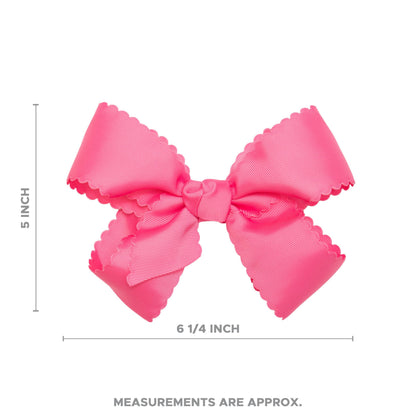 HAIRBOWS Navy Grosgrain Scalloped Edge Bow with Knot Wrap Center on Clip – 6 Inch