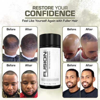 HAIRFUSION Hair Fibers for Thinning Hair - Real Human Hair, 0.42 Oz, Conceal Bald Spots & Root Touch Up