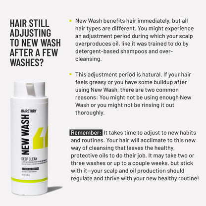 Hairstory New Wash Deep Clean Refillable Bottle – Detergent-Free Cleansing for Oily, Fine Hair | 8 oz