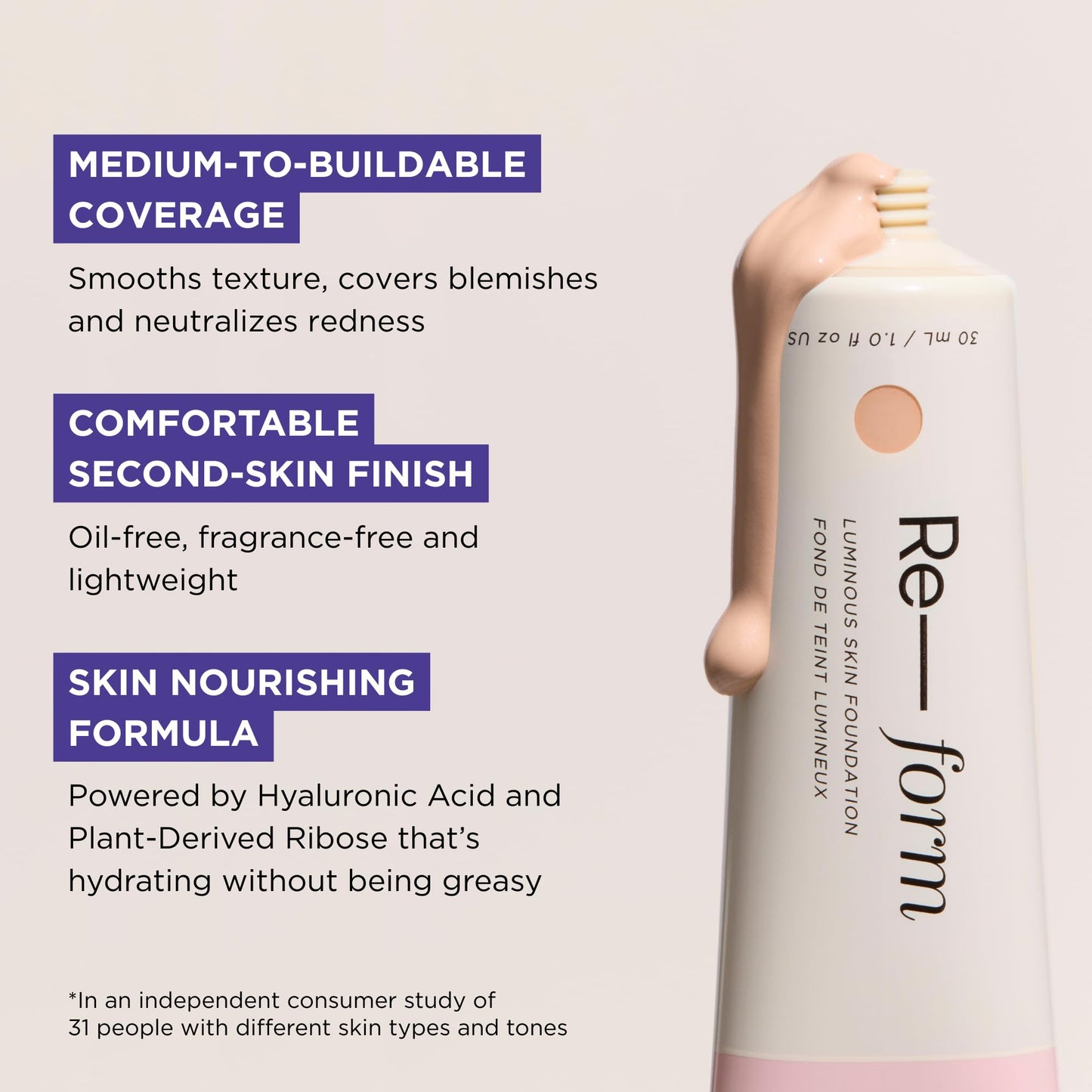 HALEYS Re-form Luminous Skin Foundation — Vegan, Cruelty-Free, Buildable Coverage & All-Day Wear