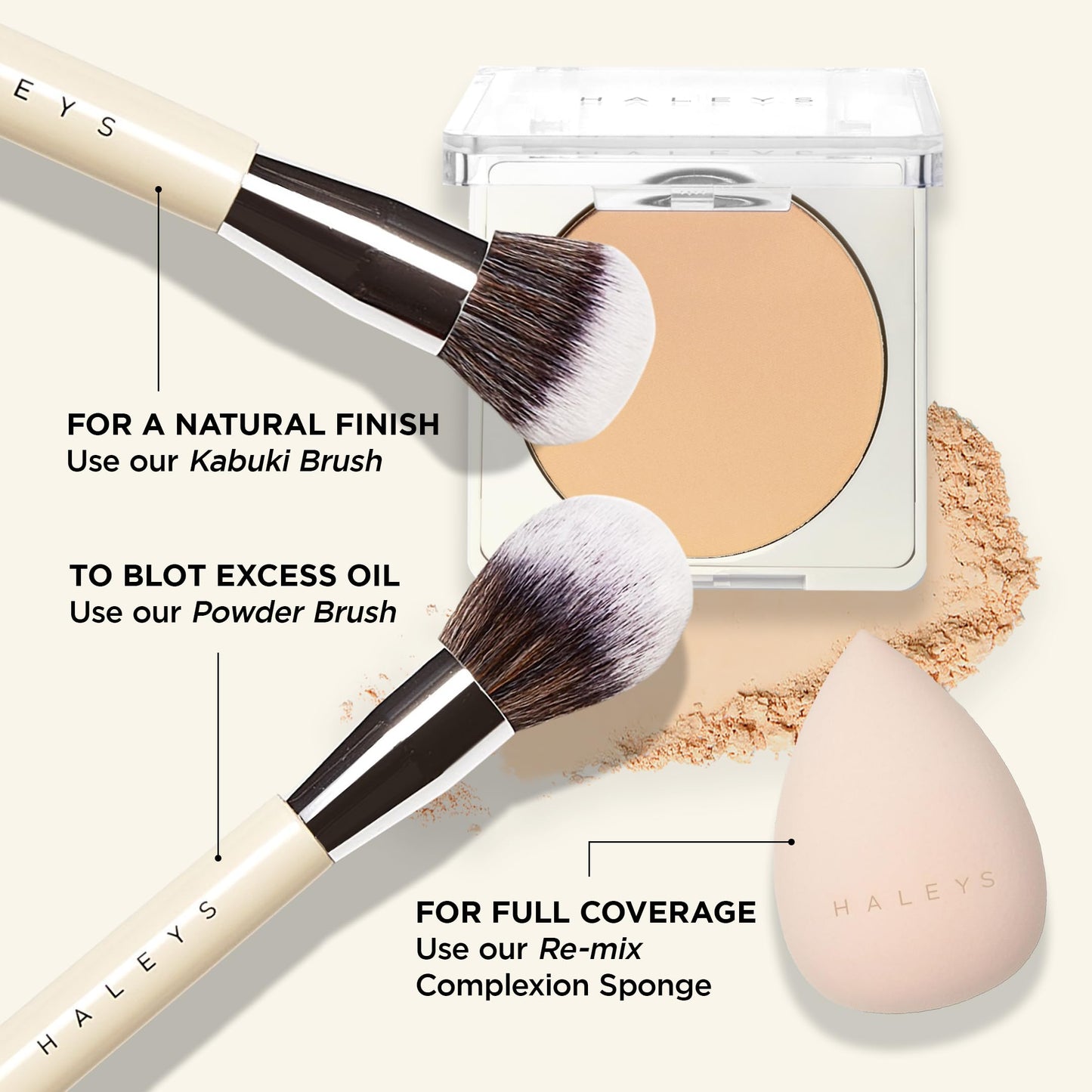 HALEYS Re-cover Pressed Powder Foundation – Medium to Full Coverage, Oil Control, Soft Matte Finish, Shade 3.25