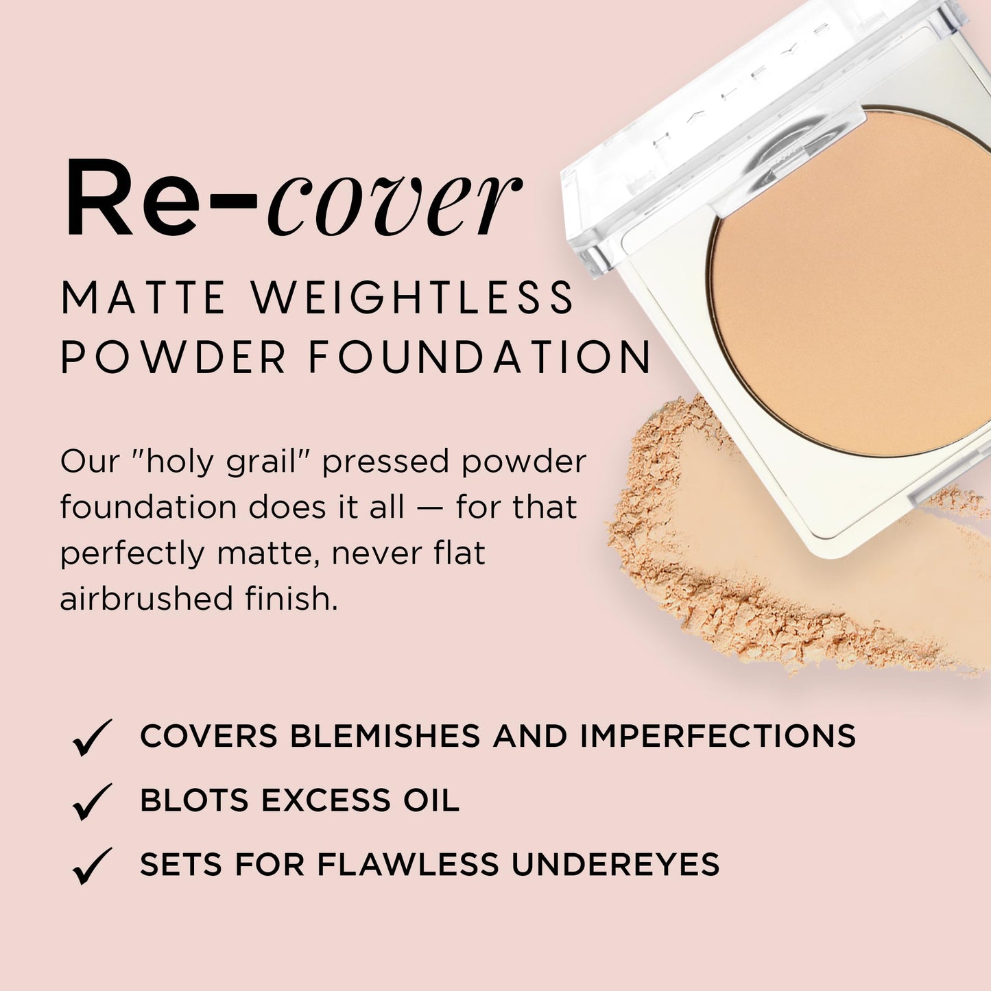 HALEYS Re-cover Pressed Powder Foundation — Medium-to-Full Coverage, Oil Control, Soft Matte Finish, Shade 4.25