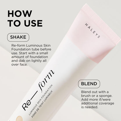 HALEYS Re-form Luminous Skin Foundation — Vegan, Cruelty-Free, Buildable Coverage, Oil-Free, All-Day Wear