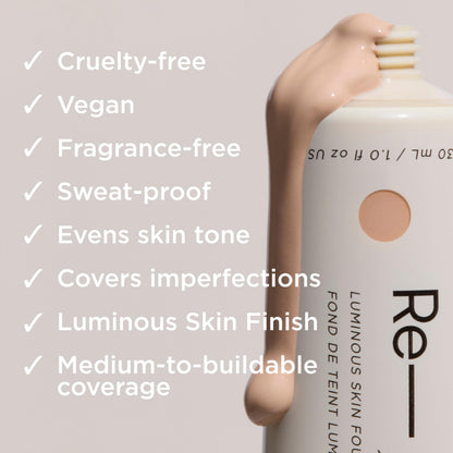 HALEYS Re-form Luminous Skin Foundation — Vegan, Cruelty-Free, Buildable Coverage, Oil-Free, All-Day Wear