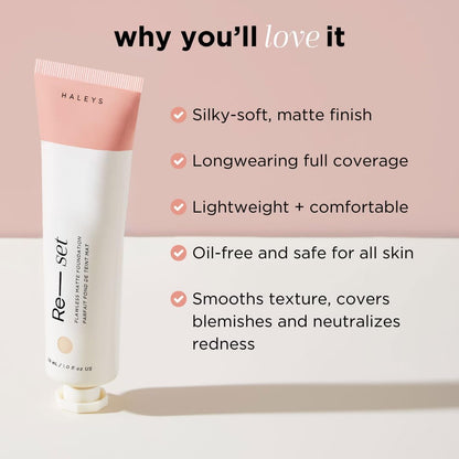HALEYS Re-set Full Coverage Matte Foundation + Re-fine Primer | Oil-Free, Long-Lasting