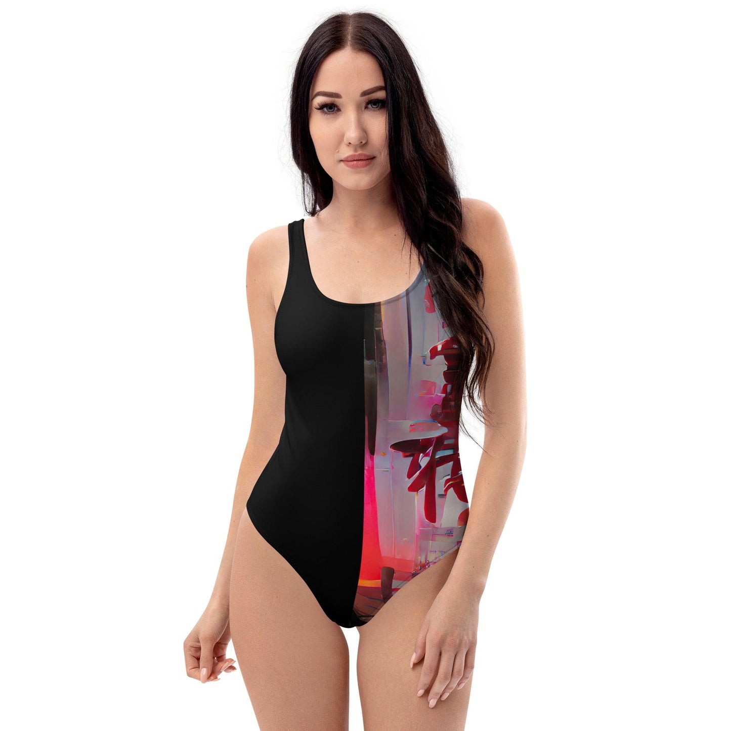 Half Black Half Báijiǔ - Womens One-Piece Swimsuit