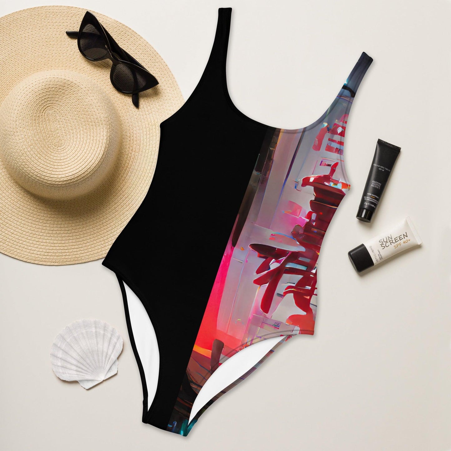 Half Black Half Báijiǔ - Womens One-Piece Swimsuit