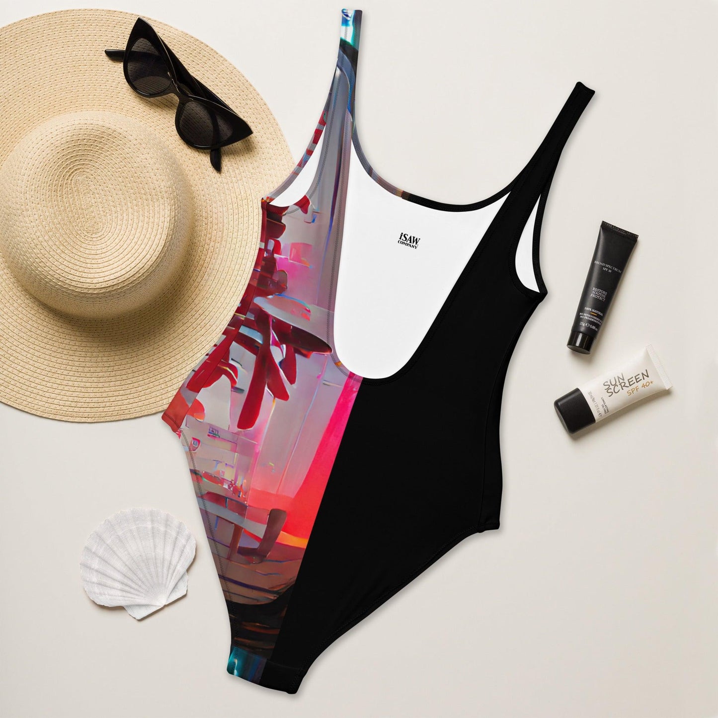Half Black Half Báijiǔ - Womens One-Piece Swimsuit