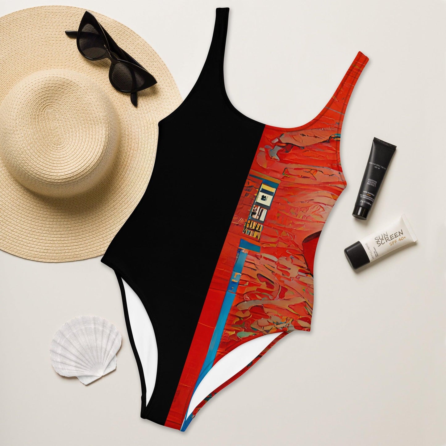 Half Black Half Hónghǎi - Womens One-Piece Swimsuit
