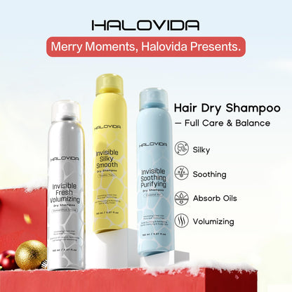 HALOVIDA Dry Shampoo Pack of 3 for Dark Hair — Invisible Residue, Oil Absorption, 72h Freshness