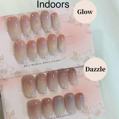 HANAKOKO Dream Dazzle Press-On Nails – Handmade 3D Glitter Cat Eye, Short/Medium Oval (10 Pcs)
