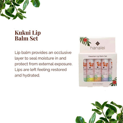 Hanalei Lip Balm & Moisturizer Variety Pack (5 Tubes) – Kukui Oil Hydration & Beeswax